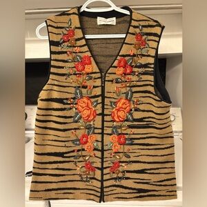 Alfred Dunner embroidered floral stripe zip vest size large